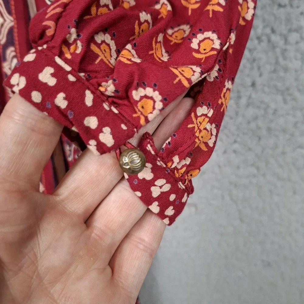 Patrons of Peace Fall Smocked Floral Maxi Dress S Puff Sleeve Boho Cottagecore